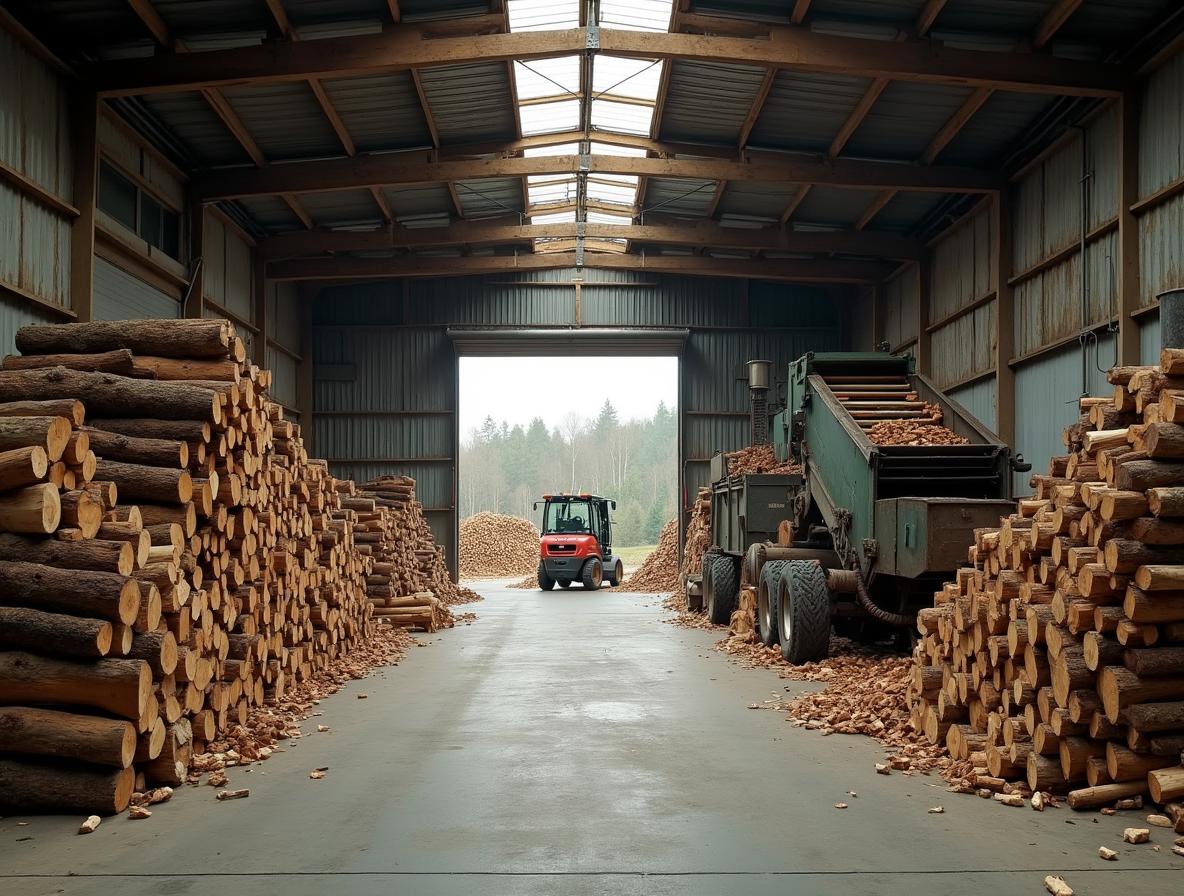 Industriële biomassaketel installatie in fabrieksomgeving